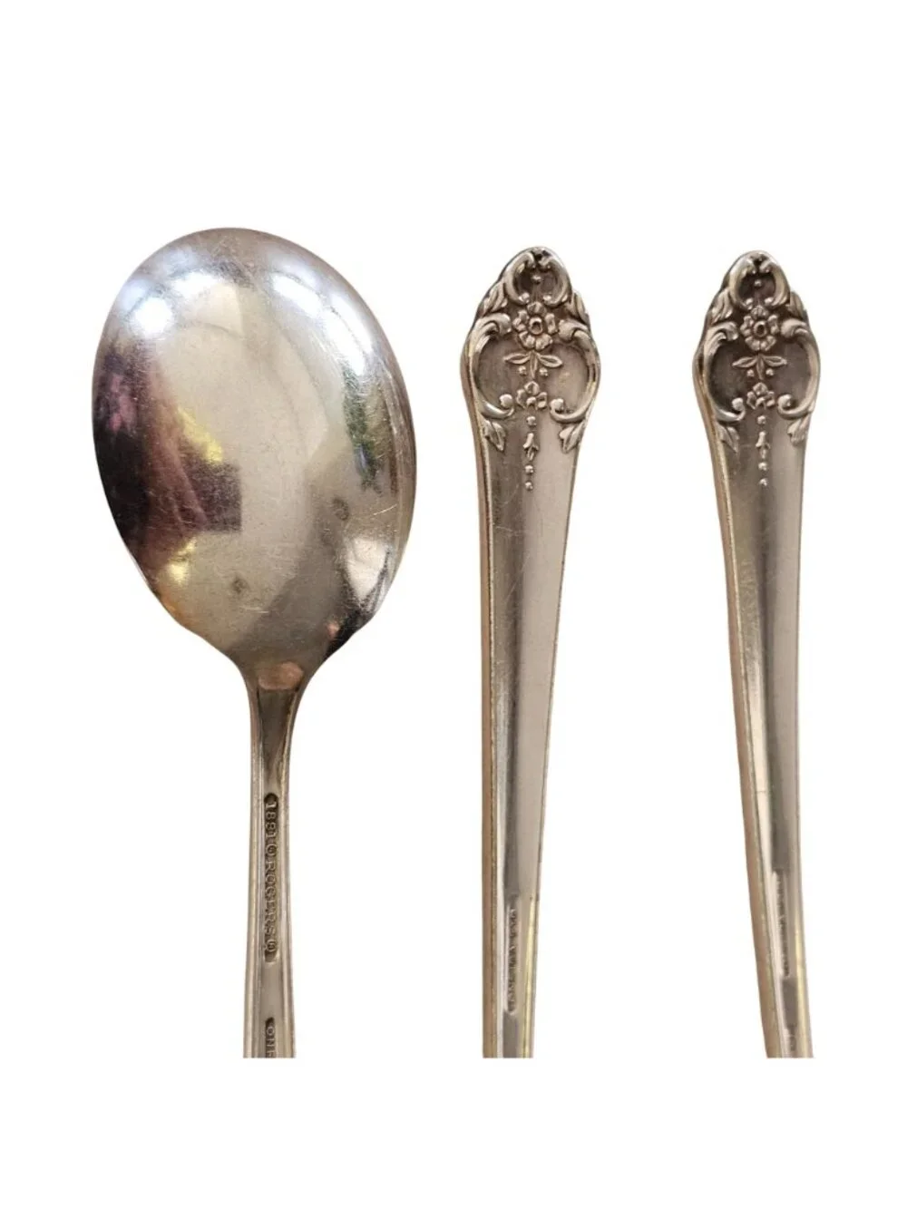 3 Rogers Plantation Silverplate Serving Spoons Oneida Silver Rose Floral vtg